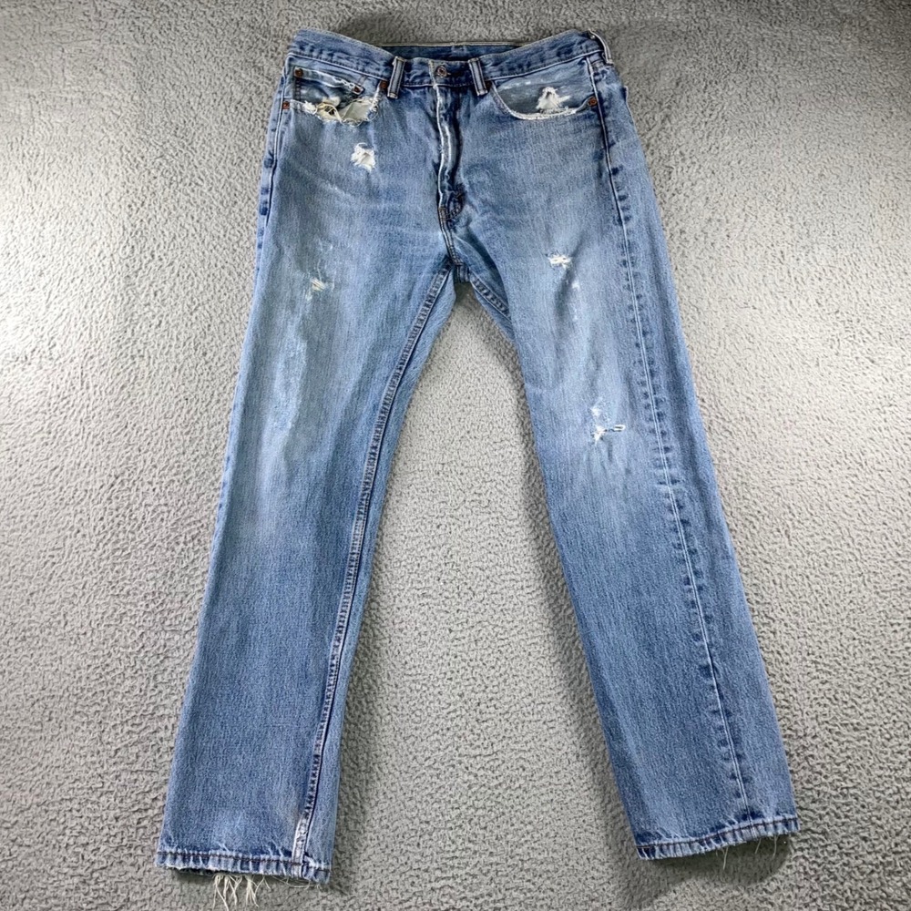 Levi's 505 Straight Jeans 34x32 Thrashed Distressed Grunge Gorpcore Fit 34x31